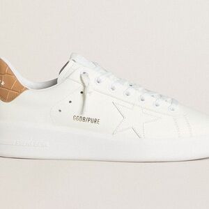 Golden Goose White and Tan Pure Star Sneakers.